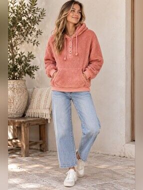 Maurices Henley Sweater Pull Over Hooded Button Kangaroo Pocket Loungewear XS